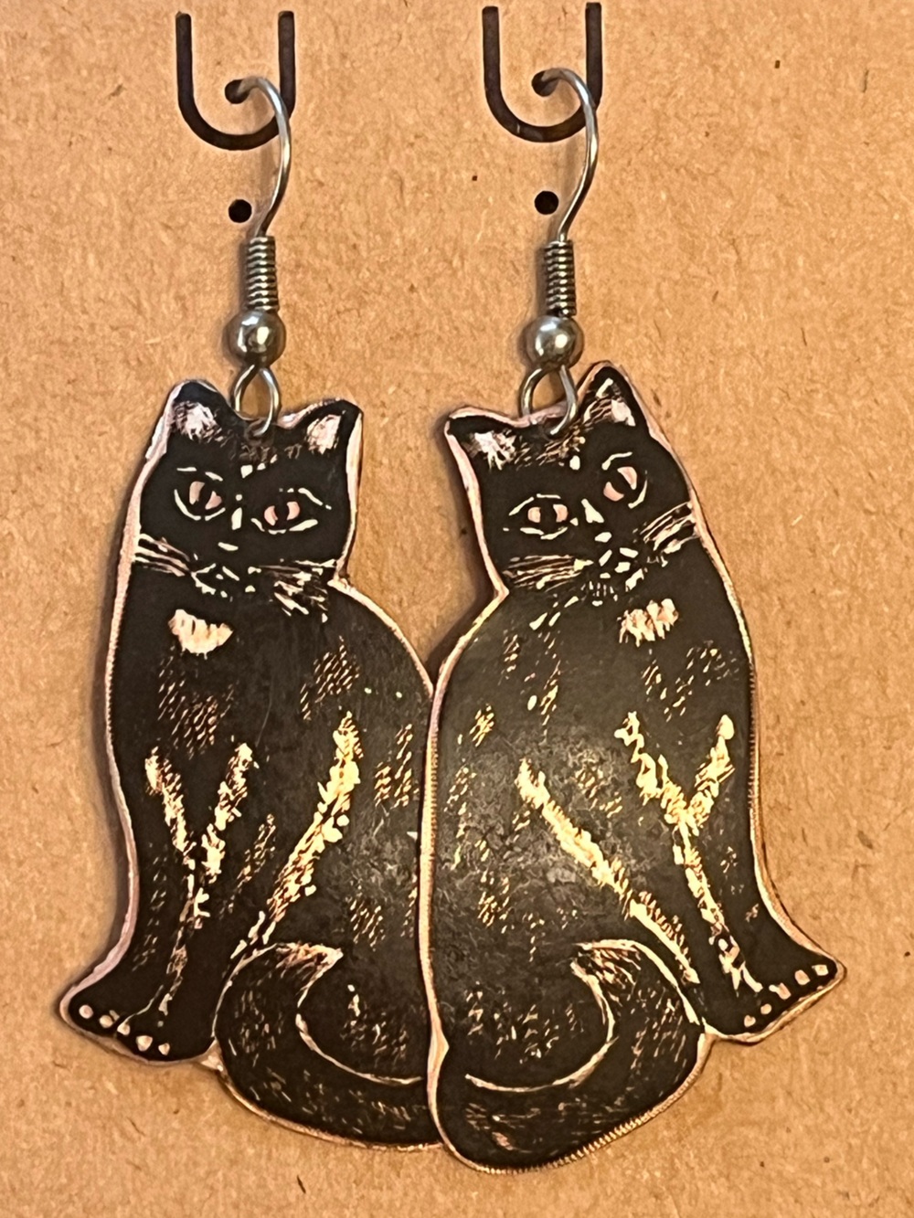 Unknown Brand Black Cat Dangle Earrings